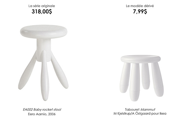 5. Tabouret pour enfants Mammut, par M. KIELSTRUP et A. ÖSTGAARD pour Ikea VS Tabourets Baby Rocket, par Eero AARNIO 