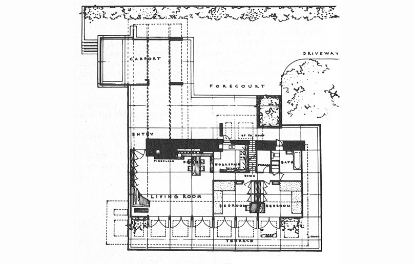 Plan de maison usonienne de Franck Lloyd Wright