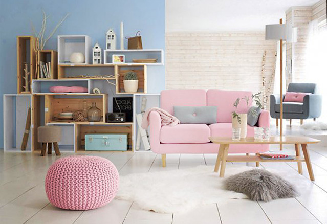 salon rose et bleu exprimant les tendances design 2016