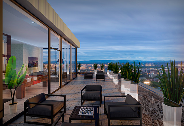 Terrasse sur le toît de Primma condo dans Westbury Montréal