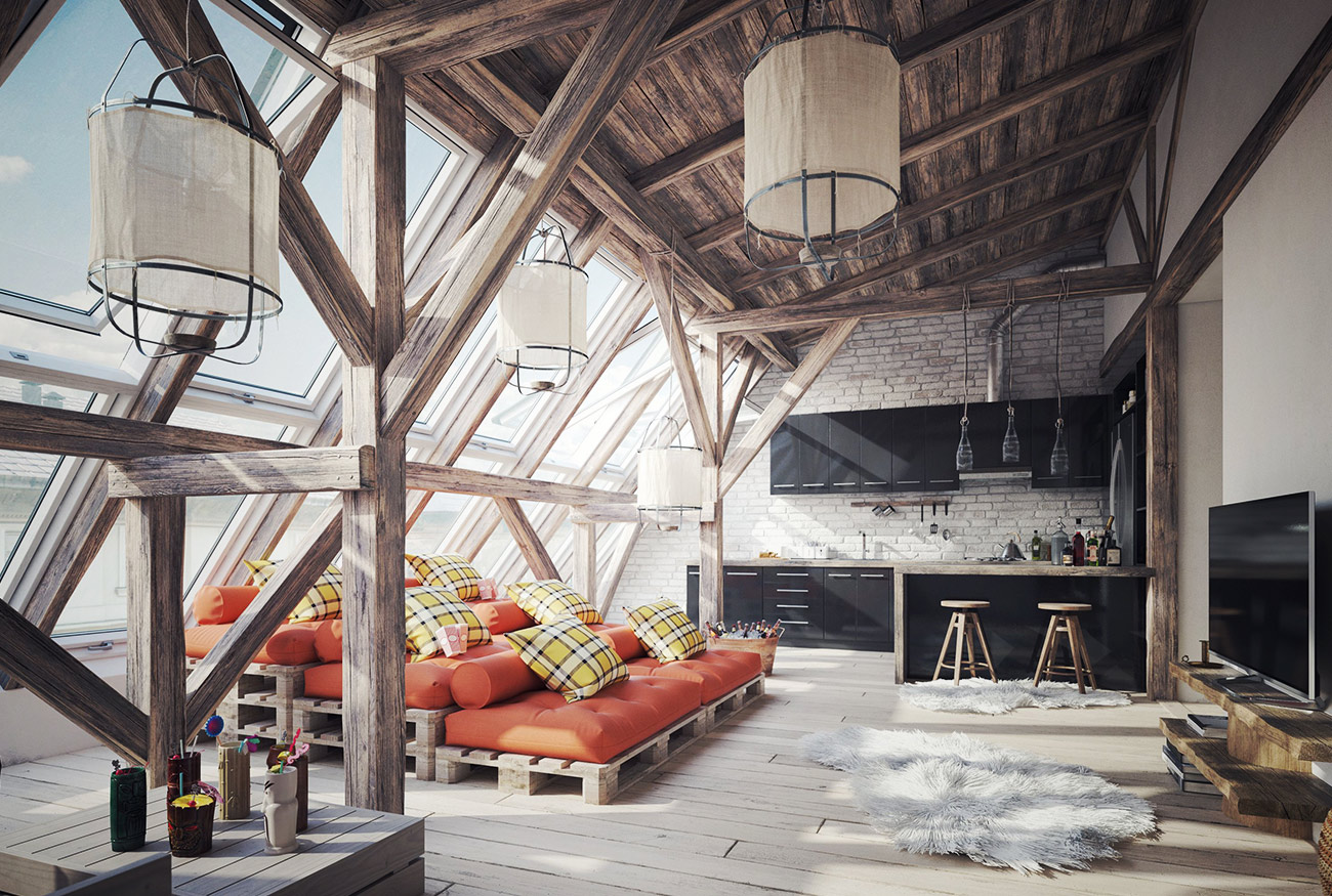 terrasse style loft avec des palettes