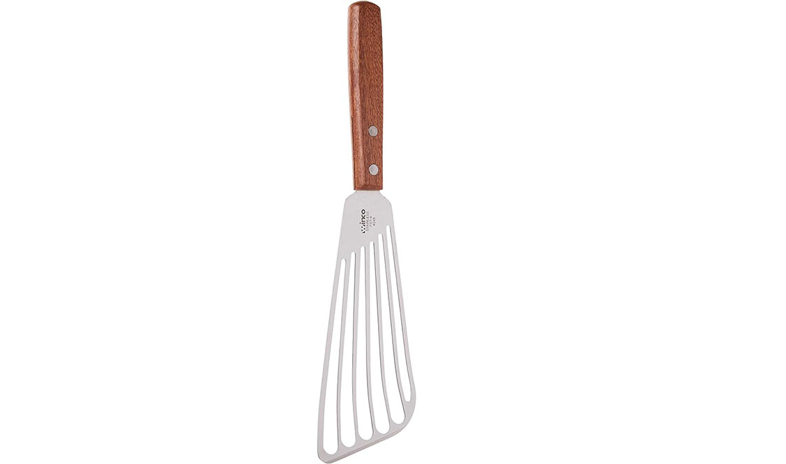 Spatule à poisson Winco FST-6 en acier inoxydable avec manche en bois pour grillade