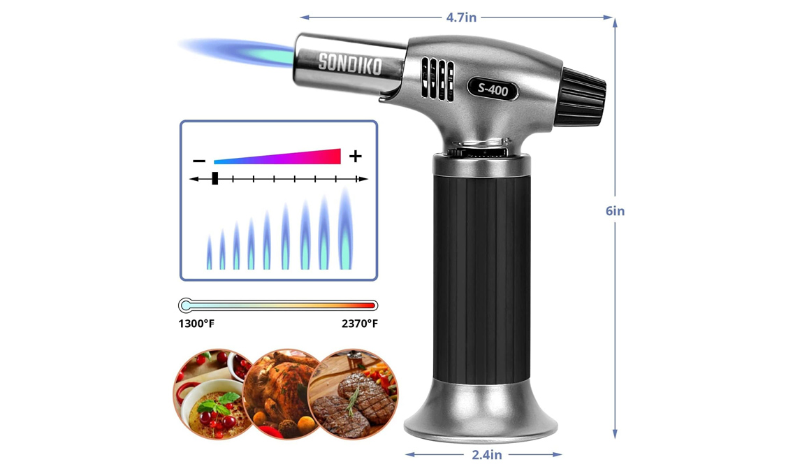 Torche au butane Sondiko rechargeable avec flamme réglable pour cuisine et pâtisserie